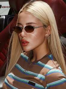 1pc Women's Dark Grey Oval Frameless Metal Leg Edged Small Frame Fashionable Eyeglasses, Suitable For Daily Wear Elegant Outfit For Summer Beach Vacation,Outdoor,Travel