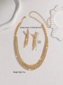 1 套闪亮金色水钻项链和耳环首饰套装，适合赠送女性朋友，时尚派对礼服配饰