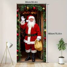 1pc 35.4x70.8 Inch Polyester Santa Claus Holiday Party Banner, Suitable For Hanging Decoration At Home Entrance And Rooms, Versatile Indoor Decor, Party Banner
