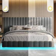 Modern Platform Bed Frame Queen/King Size With LED Lights, Velvet Upholstered Bed Frame With Oversized Headboard, Sturdy Construction, No Box Spring Needed, Cream , Grey , Black - Grey - View 7