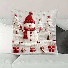 1 buc. Față de pernă cu design de om de zăpadă și brad de Crăciun, imprimare 2D plată, fără broderie, față de pernă scurtă de pluș imprimată pe o singură față, decor de casă de Crăciun, design de pluș de iarnă, închidere cu fermoar, inserția de pernă nu este inclusă, potrivită pentru petreceri de sărbători, dormitor, sufragerie, decor de terasă și verandă, canapea de casă, decorare de pat