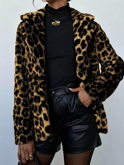 2025 Autumn/Winter Essential Leopard Print Faux Fur Jacket, Classic Spotted Pattern, Showcasing Fashionable Charm, Leopard Plush College Style