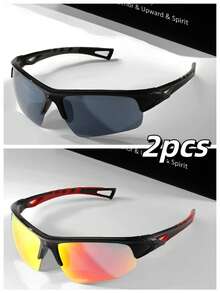 POLASUP 1 件男士半框运动骑行眼镜，配有硅胶防滑脚垫、舒适柔软鼻托、聚碳酸酯防爆镜片，适合四季海滩配件眼镜遮阳轻松舒适休闲装户外骑行眼镜适合夏季海滩度假、户外、旅行