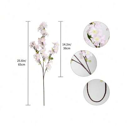 4Pcs 25.6 Inches Artificial Cherry Blossom Branches With Long Stems, Silk Peach Flowers Bulk Plum Blossom Flowers With Leaves For Spring Vase Arrangements Wedding Indoor Outdoor DIY Party Home Decor
