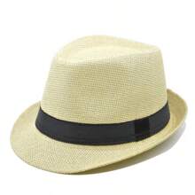 1pc SummerAutumn Breathable Linen Jazz Hat, British Style Casual Gentleman Fedora(Complimentary Hat Holder) - White - View 14
