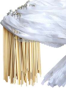 10/20/50 件白色丝带魔杖仙女风格花丝带配金/银铃铛派对用品，用于婚礼、圣诞节挥手欢呼