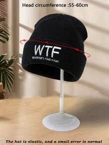 1pc Men's Embroidered Knit Beanie Hat, Stylish & Personalized For Fishing, Skiing, Camping, Elastic Pullover Hat, Autumn/Winter