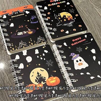 1 Stück/4 Stücke A7 Halloween Spiralbindung Notizbuch, Ins Stil Memo Block, hochwertiges Studentennotizblock, Mini Taschennotizbuch