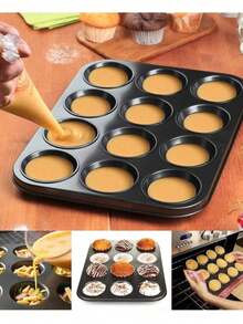 1 Set Non-Stick Muffin & Cupcake Pan, Baking Tools & Kitchen Accessories, Brownie Baking Tin With Easy-Clean Coating - Oven- To 220°C & Reusable For Daily & Holiday Baking | The Essential Set For Christmas Prep, Perfect For Bakers Of All Levels - Black - View 3