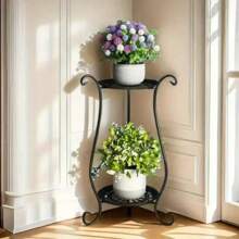 1 Stück minimalistischer europäischer Stil Metall Blumenständer mit doppelter Ebene, mehrstufiger Standblumenregal für Wohnzimmer und Innenraum Dekoration
