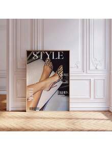 1 pieza Cuadro de arte de pared de revista retro con estampado de leopardo y tacones, pintura en lienzo de moda de lujo, póster estético chic Y2K para decoración de dormitorio, sala de estar o dormitorio