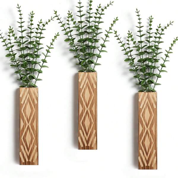 1pc Decoração de parede Vasos de parede de madeira para plantas de interior, Vaso de parede moderno para banheiro, Sala de estar, Decoração de parede de cozinha, Vaso de parede de fazenda para decoração Flores secas e vegetação falsa, Marrom (plantas não incluídas), Decoração de casa, Decoração de quarto, Decoração de parede