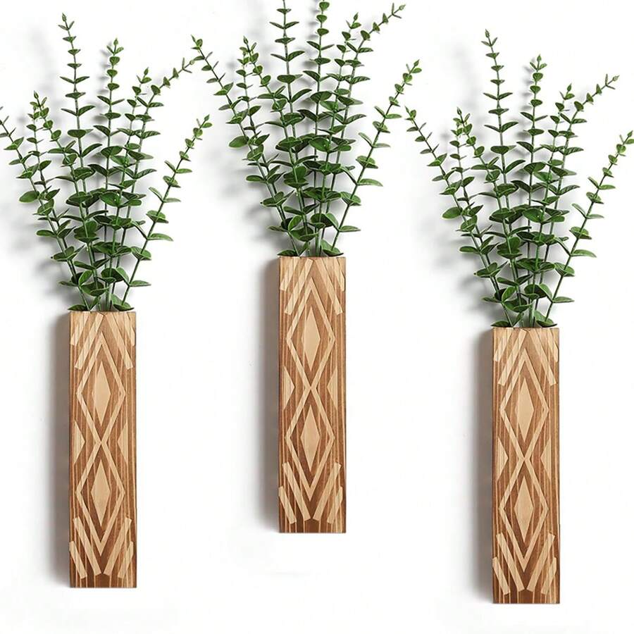1 pieza Decoración de pared Macetero de pared de madera para plantas de interior, macetero de pared moderno para baño, sala de estar, decoración de pared de cocina, jarrón de pared de estilo rústico para decorar con flores secas y follaje artificial, marrón (plantas no incluidas), decoración del hogar, decoración de la habitación, decoración de pared