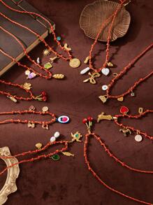 1 件不锈钢材质休闲海滩度假风格海洋生物太阳龟星花吊坠珍珠吊坠编织织物链女士项链，高品质，镀 18K 金，防水防汗，适合日常使用，是送给妻子、母亲和女朋友的最佳礼物