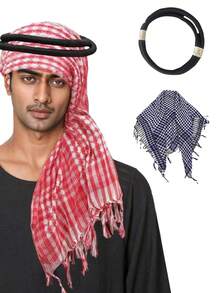 1pc Lightweight Arabic Headscarf Shawl Scarf Wrap And 1pc Headband, High-End Windproof Dustproof Warm Neck Gaiter, Suitable For Middle East Travel/Arabic Clothing/Boho Fashion - Beard Scarf + Beardless Headband - View 18