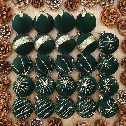 6/12 件天鹅绒闪光圣诞球装饰散装 2.36 英寸防碎圣诞树球装饰圣诞球套装适用于节日婚礼感恩节万圣节派对装饰