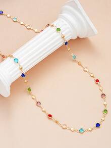 5pcs/Set Fashionable Y-Shaped Necklace Set, Elegant Vintage Design With Colorful Rhinestones, Cross, Snake Bone Chain, Minimalist Plain Chain Pendant Necklaces, Suitable For Holiday, Party, Daily Wear - Yellow Gold - View 8
