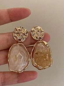 Textured Metal Geometric Drop Earrings - Multicolor - View 2