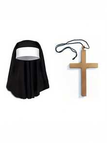 1 Set Women's Nun Costume Outfit (Includes Headpiece, Scarf, Cross, Thigh High Socks) For Halloween Party Role Play