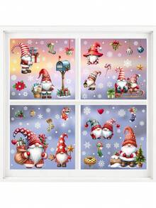 Christmas Window Clings, Gnome Window Stickers,Window Decals Snowflake, Gnome Christmas Truck, Home Decorations,Thanksgiving Xmas Gifts,Kitchen, Living Room, Bedroom Window Stickers  Christmas Decor  Christmas Decorations Wall Stickers Room Decor Wall Decor Christmas Decoration - Multicolor - View 3