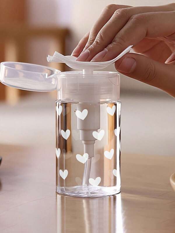 Botella de viaje recargable con diseño de corazón blanco, dispensador de desmaquillante, botella dispensadora portátil con bomba de 3.38oz/6.76oz para quitaesmalte, tónico y desmaquillante, diseño de cúpula, lavar a mano, reutilizable, botella de desmaquillante