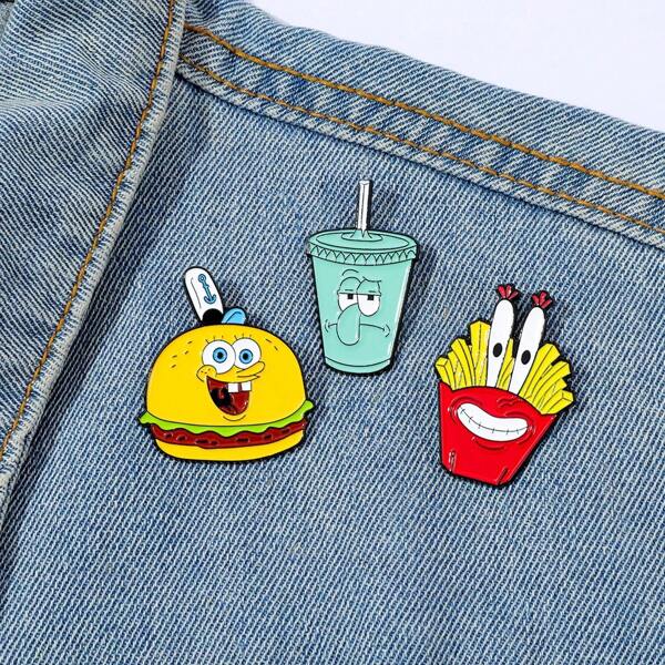 SPONGEBOB SPONGEBOB 1/3 Pcs Comedy Cartoon Anime Brooch Funny SpongeBob SquarePants Enamel Pin Metal Badge Jewelry Clothing Backpack Accessories Gift For Friends