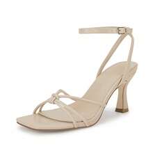 Women Square Open Toe Ankle Buckle Slingback Kitten Heels Summer Dress Sandals - 杏色 - 查看 1
