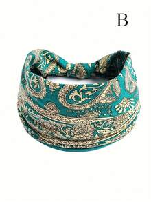 1条波西米亚风女士宽发带，复古印花弹力交叉发带，瑜伽/跑步运动发带，波西米亚休闲街头涤纶纤维发带，四季皆宜，秋季女士围巾冬季发饰，适合度假装扮，女士头巾柔软头巾夏季 - 彩色 - 查看 16