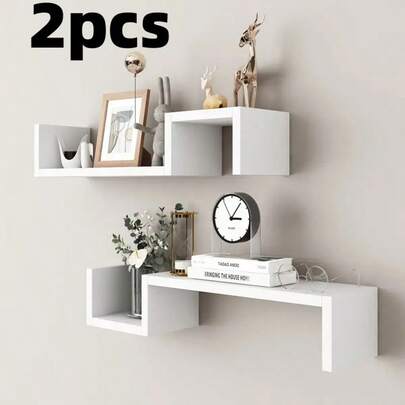 HOUSHELIF 2pcs Wall Mounted Storage Shelves, Suitable For Living Room/Bedroom, Minimalist Style Creative Grid Design, Home Decor And Room Decoration