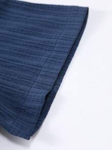 Conjunto informal de dos piezas para hombre (camisa de manga corta lisa + pantalón corto con cordón) - Azul - Ver 7