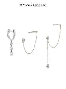 3 件套耳环女士锆石字母链耳钉时尚吊坠耳环女士迷人珠宝配饰 - 3Pcs/set(1 side ear) - 查看 7