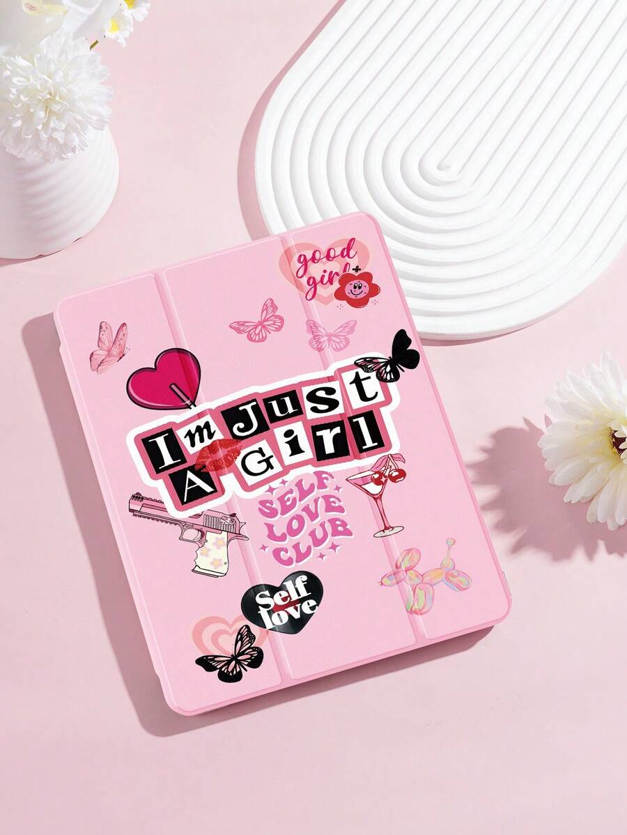 粉色可爱拼贴风格保护套，兼容 iPad Air 4/5（10.9 英寸）、iPad 7/8/9/10.2 英寸、iPad 第十代、Kindle Paperwhite 第十二代（2024 年款）、Kindle（第十一代，2022 年款）、三星 Galaxy Tab S6 Lite（10.4 英寸），具备自动睡眠/唤醒功能。