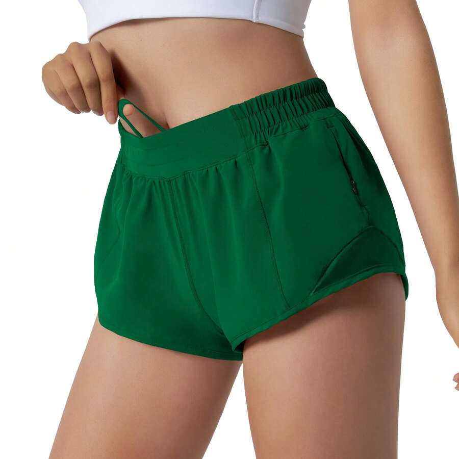 Women's 2.5" Low-Rise Running Shorts - Built-In Liner, Lightweight & Quick Dry With Mesh Pocket - Green - View 1