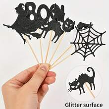 12/24pcs Halloween Cupcake Decorations - Witch, Bat, Spider Web, BOO, Black Cat Ghost, Horror Themed Party Decorations, And Non-Electrical Dessert Accessories, Holiday Party Supplies, Durable Scary Design-Halloween-Halloween Decorations-Halloween Decoration-Cake Decorations