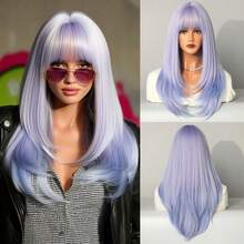7JHH WIGS 24英寸灰紫色长款层次假发，带刘海，采用柔软耐热合成纤维制成，适合派对、角色扮演、万圣节、音乐节等场合。 - 紫色 - 查看 9