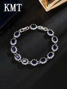 1 pieza Pulsera de mujer elegante y de lujo con flor ovalada de circonita cúbica incrustada en cobre, empaquetada en caja de regalo - Pulsera ovalada - Ver 5