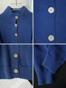 Women's Soft Cozy Turtleneck Long Sleeve Cardigan Sweater, Autumn/Winter - Blue - View 7