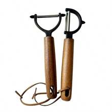 1 pieza Pelador de acero inoxidable y mango de madera de rosa, pelador multifuncional de frutas y verduras, pelador de patatas, rebanador