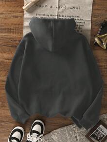 Sudadera con capucha versátil y de moda con estampado gráfico sencillo Ins 23, cuello redondo, color gris oscuro, para mujer, nueva para otoño/invierno - Gris Oscuro - Ver 7