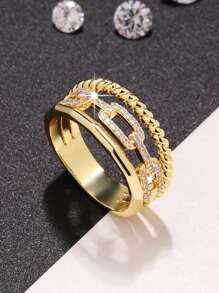 1pc Luxury Elegant Sparkling Wide Band Cubic Zirconia Ring, Suitable For Mother's Day, Birthday, Party, Wedding, Engagement, Holiday Surprise