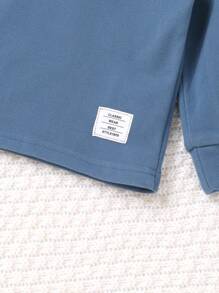 3件套男童休闲可爱T恤套装，柔软舒适，纯色拼接细节长袖高领T恤，秋冬服装 - 彩色 - 查看 9