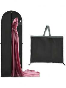 1个便携式白色无纺布连衣裙袋，婚纱袋，长裙收纳袋，180厘米/70.86英寸，宿舍必备衣物整理袋，衣柜收纳袋，卧室收纳袋 - 黑色 - 查看 2