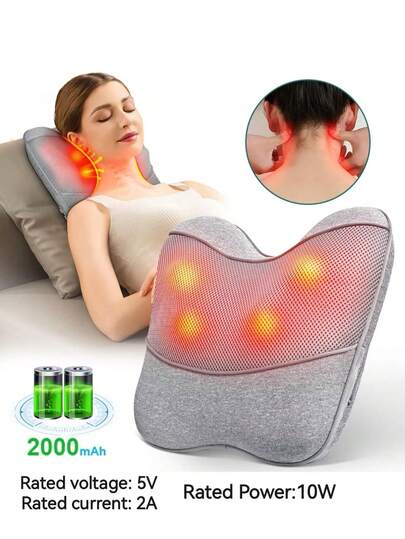 加热背部按摩器，Type-C 充电 2000mAh 无绳指压颈部按摩器，深层组织背部按摩器，指压背部肩颈按摩器，全身按摩枕，男女礼物