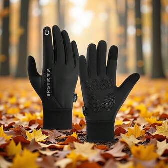 1 Pair Outdoor Skiing Gloves, Thin Thermal Lined, Windproof & Warm Full Finger Cycling Gloves, Non-Slip Palm, Touchscreen Sensitive Fingers, Unisex, Comfortable Material, Suitable For Autumn/Winter