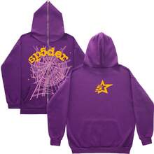 Full Zipper Spider Pattern Hoodie Y2k Oversized Jacket Streetwear - 1 Áo khoác nỉ toàn mặt màu tím đậm có khóa kéo - Xem 2