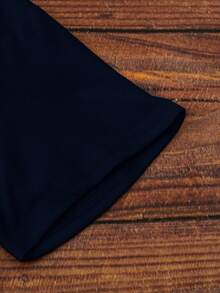 Bow Print Loose Fit Short Sleeve T-Shirt, Spring/Summer - Navy Blue - View 5