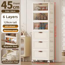 4/5/6-Tier Layer Folding Storage Cabinet,Multi-Purpose Storage,Folds Flat For Storage,Foldable Kitchen Pantry Organizer With Flip Doors ,Multi-Layer Plastic Storage Cabinet, Home Furniture,Space-Saving Home Storage Cabinet, Multi-Use For Bedroom, Bathroom, Dorm & Rental, Easy To Assemble Foldable Storage Cabinets , Suitable For Bathroom, Home, Office, Dorm, Bedroom Organizer Storage - Multicolor - View 13