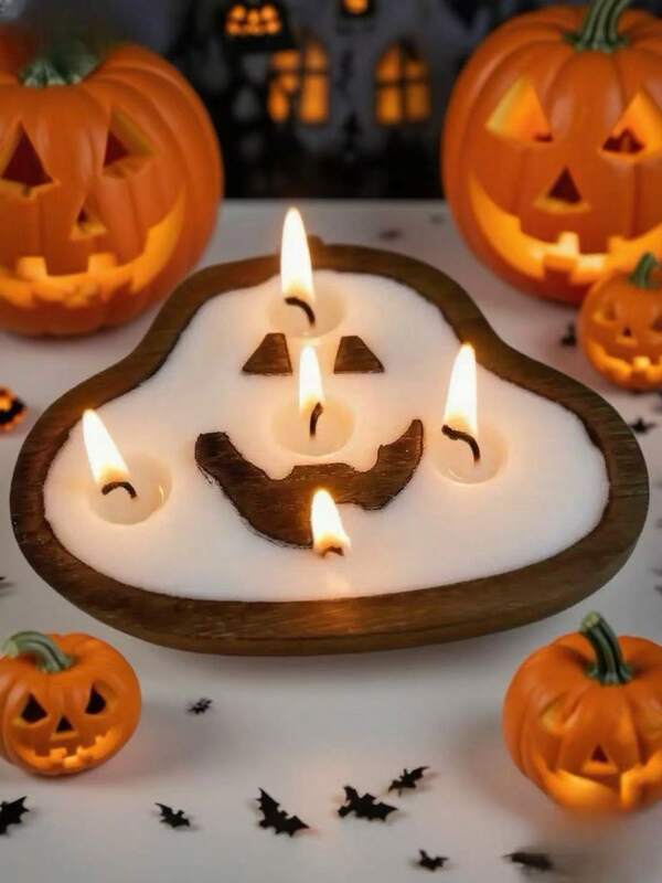 1 PC Halloween Wooden Pumpkin Scented Candle, Home Decoration, Combining Festival And Humor, Festive Scented Gift, Atmosphere Scented Candle, Halloween Decoration, Smokeless Bat Scented Candle, Home Scented Gift, High-End Decorative Atmosphere Candle, Festival And Aromatherapy Candle, Humor, Festive Scented Gift, Atmosphere Scented Candle, Halloween Decoration, Smokeless Scented Gift, High-End Atmosphere Aromatherapy Candle Room Decor