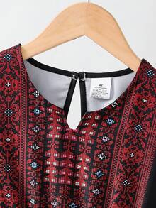 1 pieza Vestido de manga larga con estampado vintage para niñas, estilo de Oriente Medio de cuello redondo, vestido casual suave y cómodo para niñas jóvenes, primavera/otoño