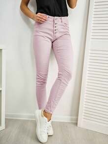 女士長褲色布薄款布料boyfriend夏季必備連結口袋日常穿搭 - 紫粉紅色 - 查看 1